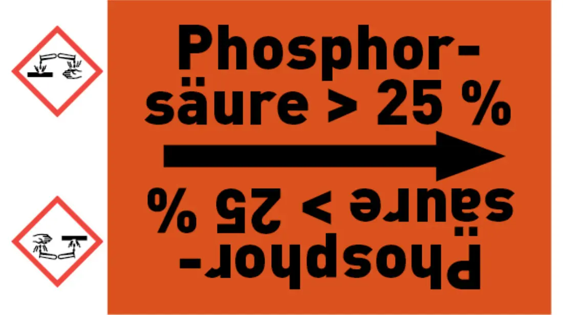 Kennzeichnungsband Phosphorsäure > 25 % orange/schwarz bis Ø 50 mm 33 m/Rolle