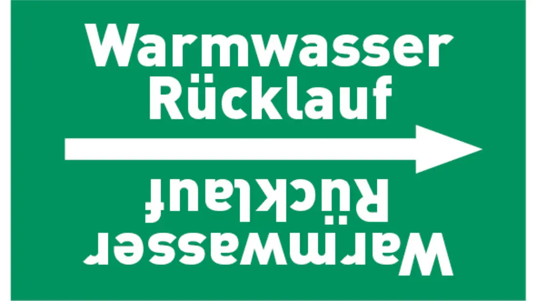 Kennzeichnungsband Warmwasser Rücklauf grün/weiß, bis Ø 50 mm 33 m/Rolle