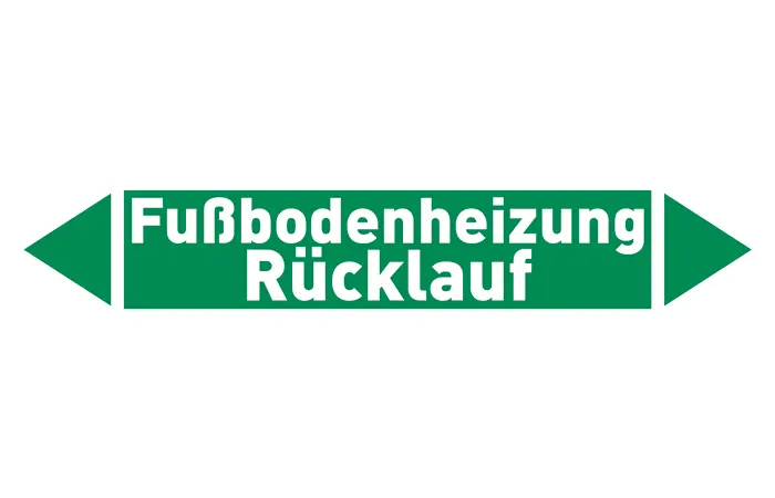 Pfeil Fußbodenheizung Rücklauf grün/weiß 215x40 mm