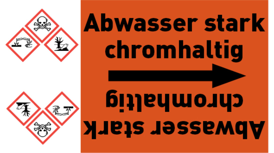 Kennzeichnungsband Abwasser stark chromhaltig orange/schwarz bis Ø 50 mm 33 m/Rolle