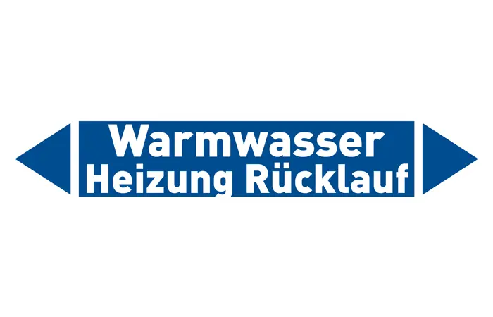 Pfeil Warmwasser Heizung Rücklauf blau/weiß 215x40 mm