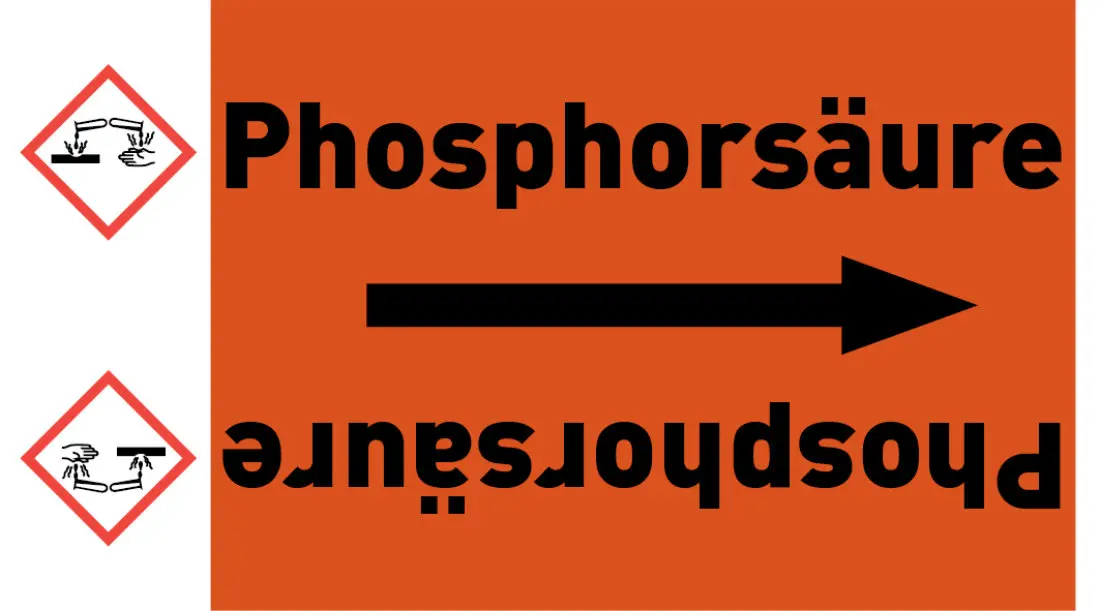 Kennzeichnungsband Phosphorsäure orange/schwarz ab Ø 50 mm 33 m/Rolle