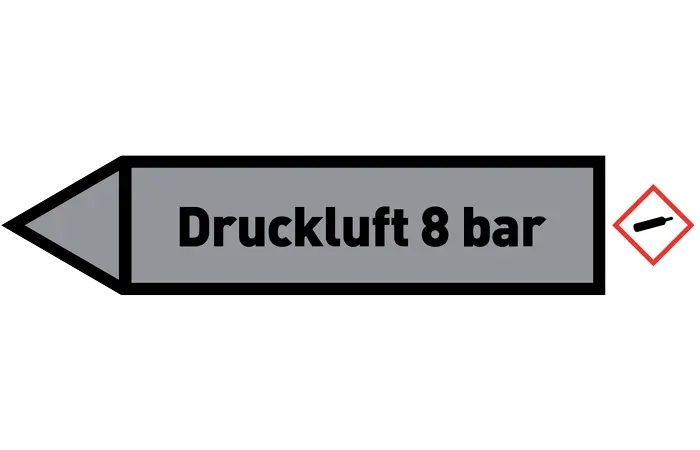 Pfeil links Druckluft 8 bar grau/schwarz 125x25 mm