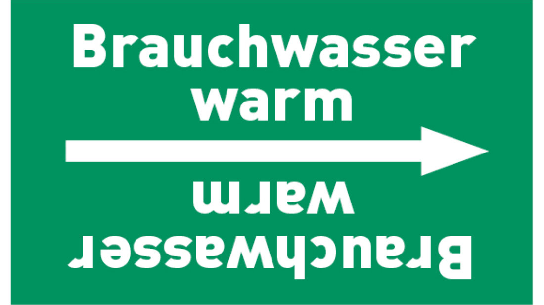 Kennzeichnungsband Brauchwasser warm grün/weiß bis Ø 50 mm 33 m/Rolle