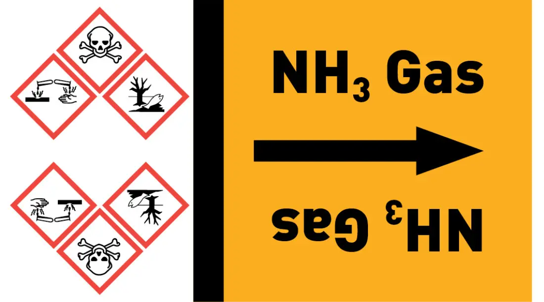 Kennzeichnungsband NH3 Gas gelb/schwarz ab Ø 50 mm 33 m/Rolle