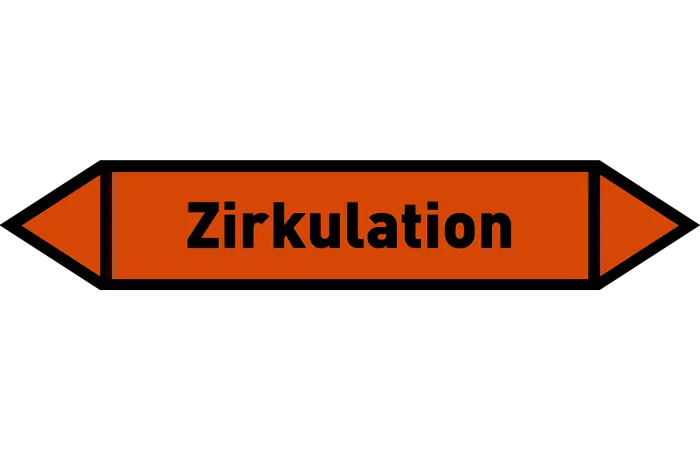 Pfeil Zirkulation orange/schwarz 215x40 mm