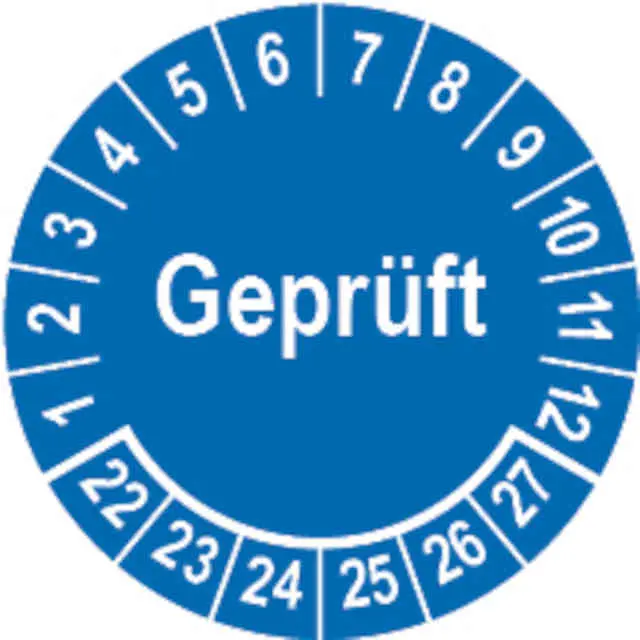 Prüfplakette Ø 40 mm "Geprüft" blau/weiß; 1 VPE (200 Stück)