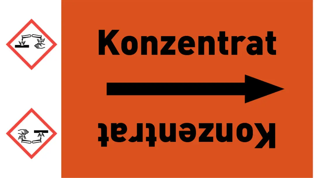 Kennzeichnungsband Konzentrat orange/schwarz ab Ø 50 mm 33 m/Rolle