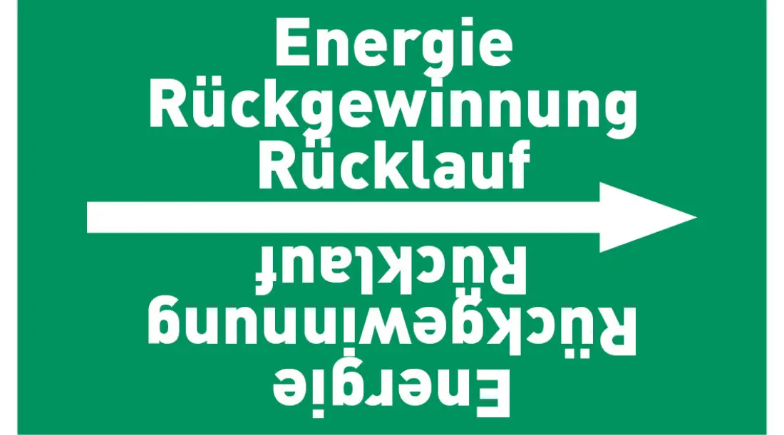 Kennzeichnungsband Energie Rückgewinnung Rücklauf grün/weiß ab Ø 50 mm 33 m/Rolle