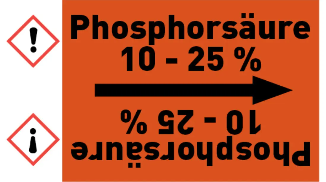 Kennzeichnungsband Phosphorsäure 10 - 25 % orange/schwarz bis Ø 50 mm 33 m/Rolle