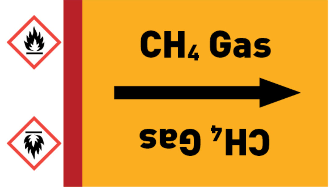 Kennzeichnungsband CH4 Gas gelb/schwarz bis Ø 50 mm 33 m/Rolle