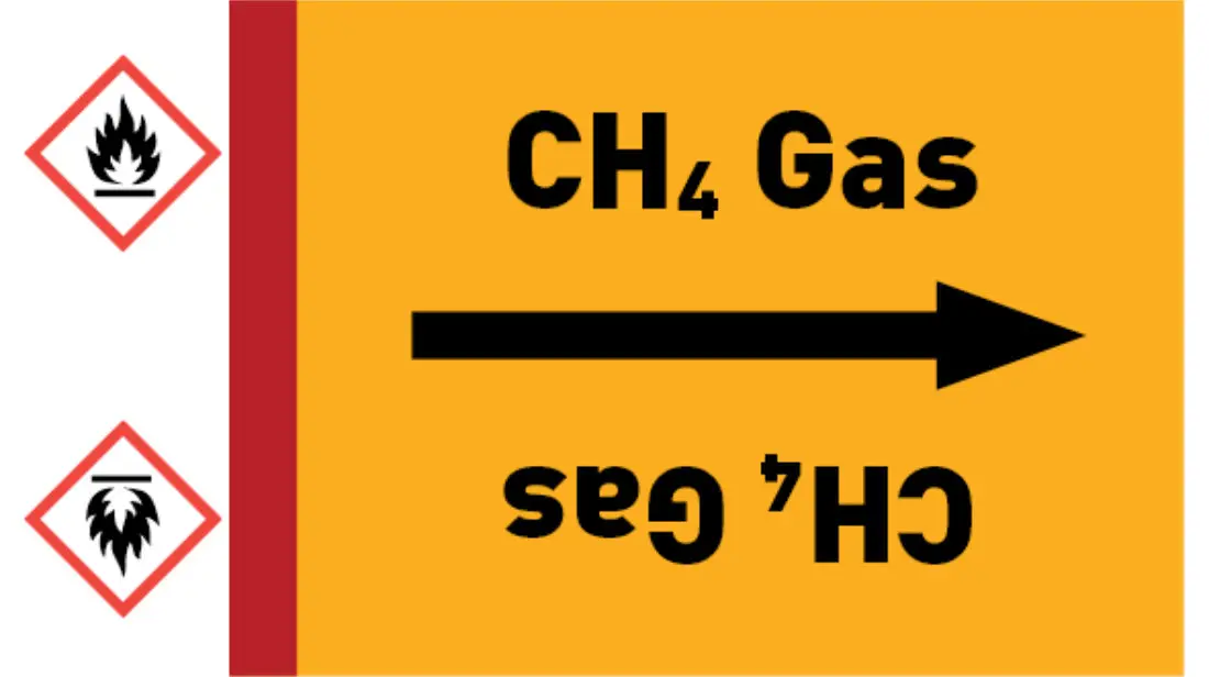 Kennzeichnungsband CH4 Gas gelb/schwarz bis Ø 50 mm 33 m/Rolle