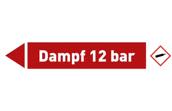 Pfeil links Dampf 12 bar rot/weiß 215x40 mm