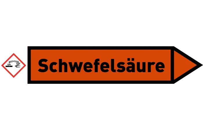 Pfeil rechts Schwefelsäure orange/schwarz 215x40 mm