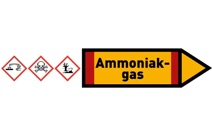 Pfeil rechts Ammoniakgas gelb/schwarz 215x40 mm