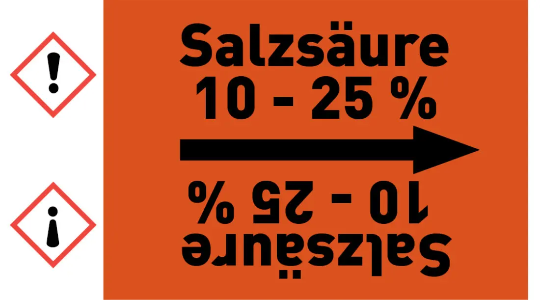 Kennzeichnungsband Salzsäure 10 - 25 % orange/schwarz ab Ø 50 mm 33 m/Rolle