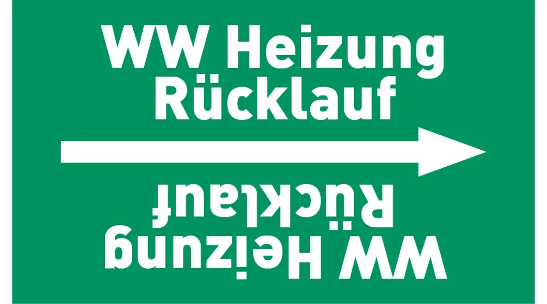 Kennzeichnungsband WW Heizung Rücklauf grün/weiß, ab Ø 50 mm 33 m/Rolle