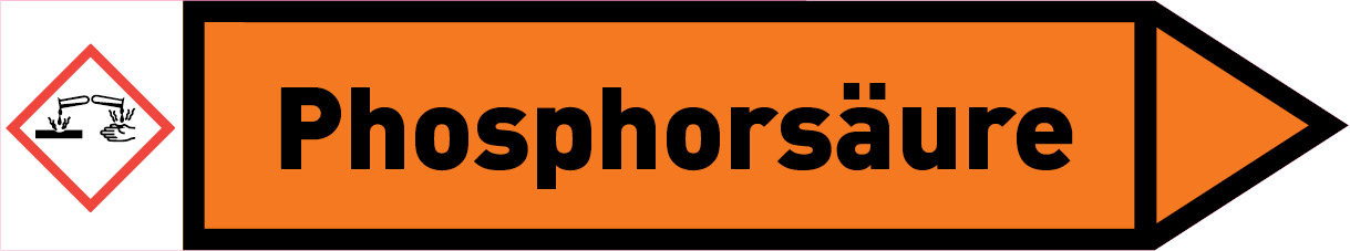 Pfeil rechts Phosphorsäure orange/schwarz 215x40 mm