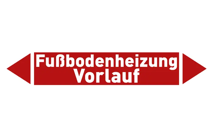 Pfeil Fußbodenheizung Vorlauf rot/weiß 215x40 mm