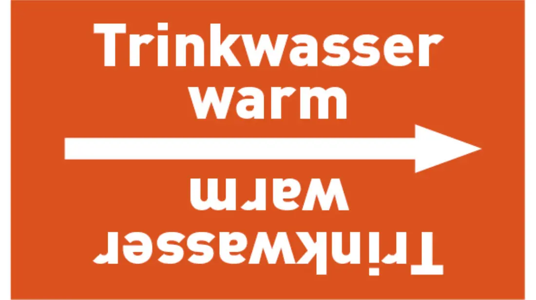 Kennzeichnungsband Trinkwasser warm orange/weiß bis Ø 50 mm 33 m/Rolle