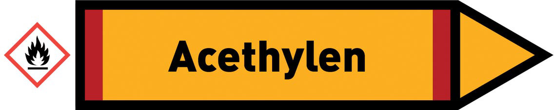 Pfeil rechts Acethylen gelb/schwarz 125x25 mm