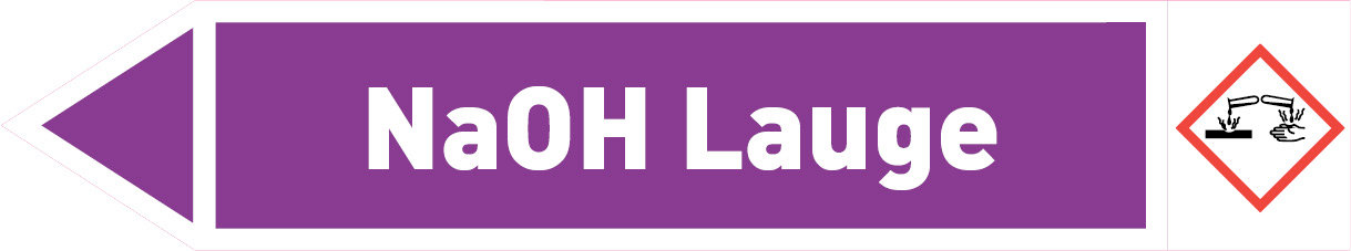 Pfeil links NaOH Lauge violett/weiß 215x40 mm