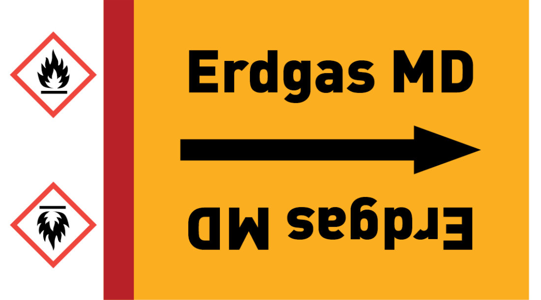 Kennzeichnungsband Erdgas MD gelb/schwarz ab Ø 50 mm 33 m/Rolle